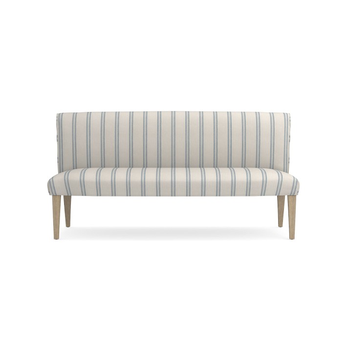Fitzgerald Dining Bench, Standard, Performance Double Stripe, Mist, Heritage Grey Leg