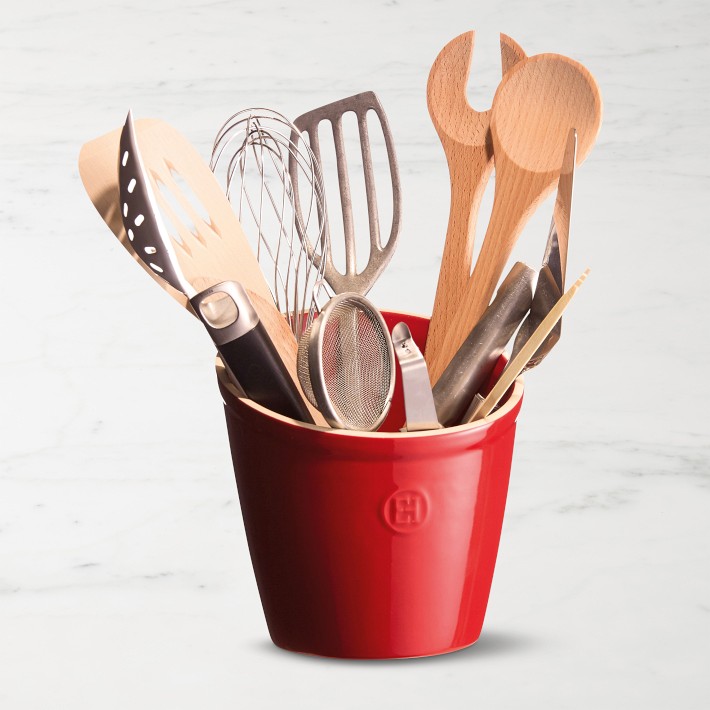 Emile Henry French Ceramic Utensil Pot, Red