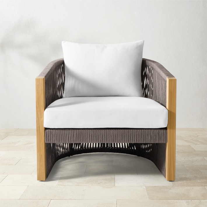Pasadena Club Chair, Natural Teak, Brown Rope