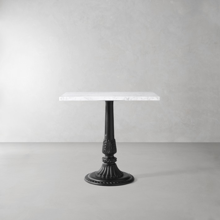 Cosmo Fluted Resturant Table, 32" Rectangular, Carrara Marble, Cast Iron Base