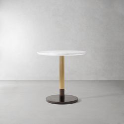 Cosmo Fluted Resturant Table, 30" Round, Carrara Marble, Antique Brass
