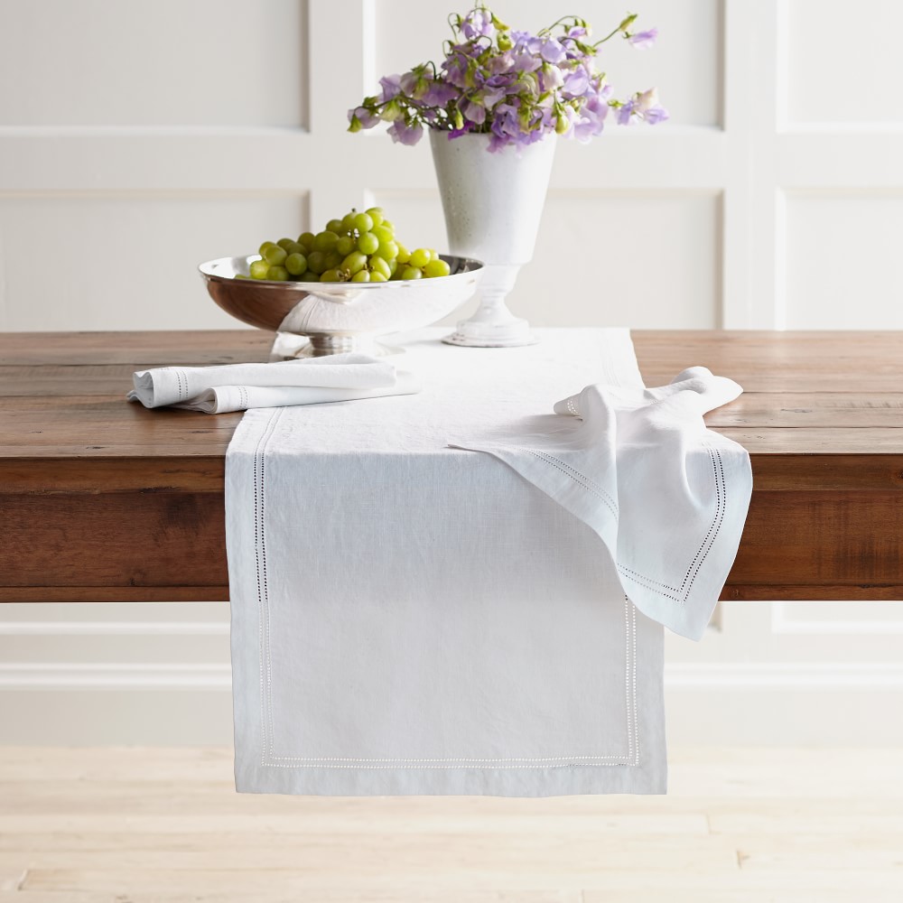 White Linen Double Hemstitch Table Runner