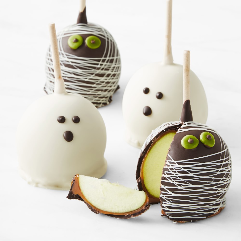Halloween Mummies & Ghosts Caramel Apples, Set of 4, Immediate Delivery