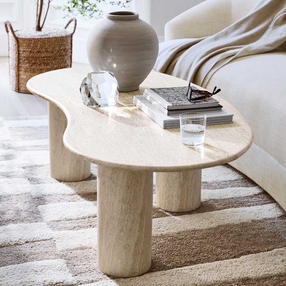 Marina Travertine Sculptural Coffee Table (55&quot;)