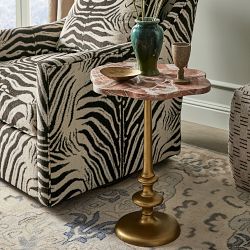 Desert Rose Marble and Brass Side Table (16.5&quot;)
