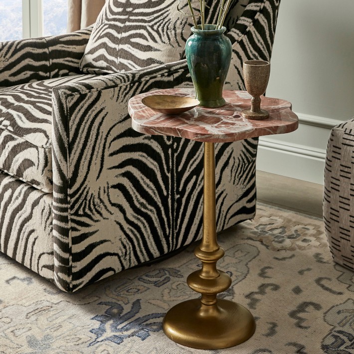 Desert Rose Marble and Brass Side Table (16.5&quot;)
