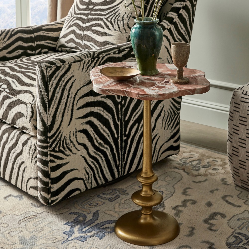 Desert Rose Marble and Brass Side Table (16.5&quot;)