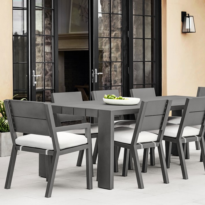 Larnaca Slate Grey Metal Dining Table &amp; Dining Chairs (94&quot;-108&quot;)