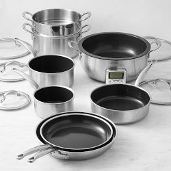 GreenPan&#8482; Premiere Stainless-Steel Ceramic Nonstick 11-Piece Cookware Set with Smart Skillet