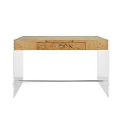 Rosewood Desk, 48, Acrylic, Polished Nickel, Light Burled Wood