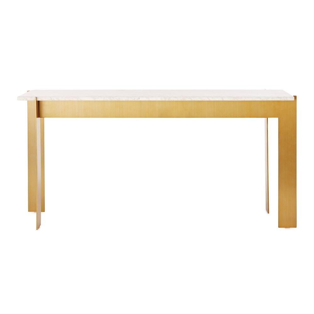 Danish Open Console, 60, White Marble, Antique Brass
