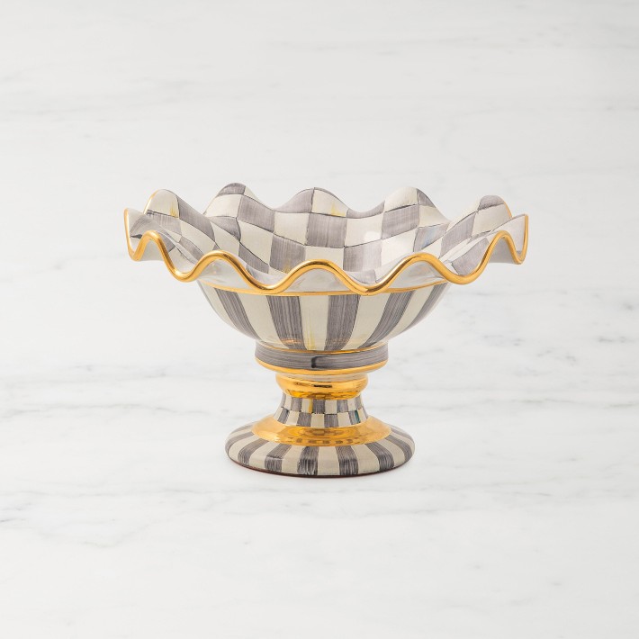 MacKenzie-Childs Sterling Check Ceramic Compote