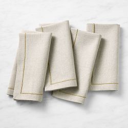 Gold Border Napkins, Set of 4, Flax