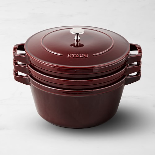 Staub Enameled Cast Iron Stackable 4-Piece Cookware Set, Grenadine