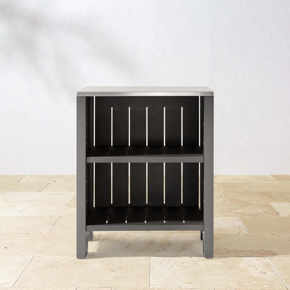 Larnaca Metal Kitchen Convertible Refrigerator Cabinet, Slate Grey