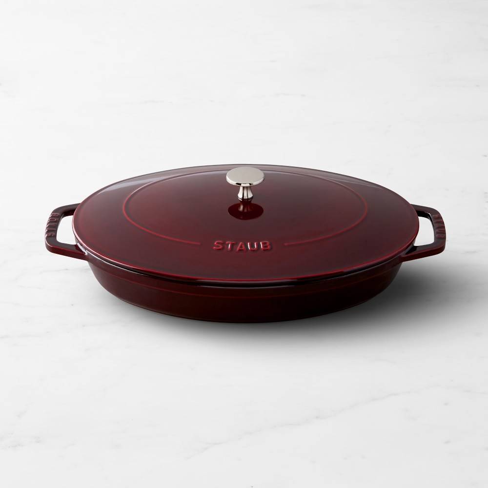 Staub Enameled Cast Iron Oval Gratin with Lid, 12 1/2", Grenadine