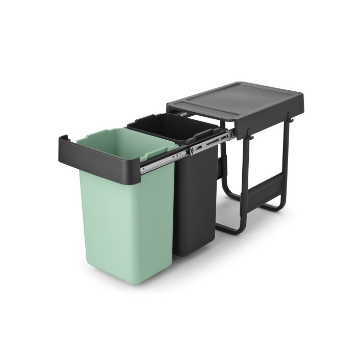 Brabantia Sort & Go In-Cabinet Bin, 2 x 4 Gallon (2 x 15L) Dark Gray & Jade green