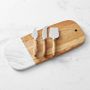 Olivewood &amp; White Marble Rectangular Cheese Board with Cheese Knives