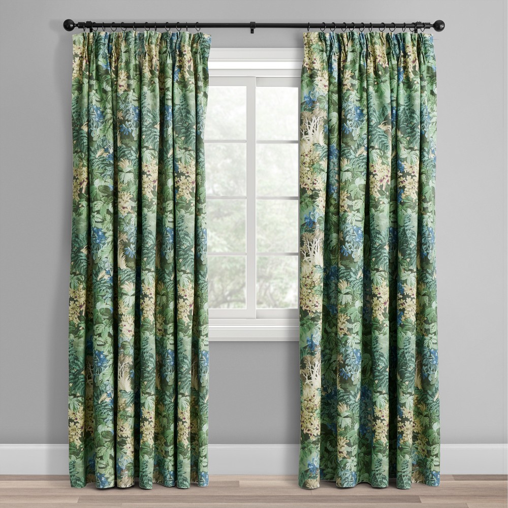 Fern Forest Pinch Pleat Curtains, 50" W X 84" L, Green, Linen