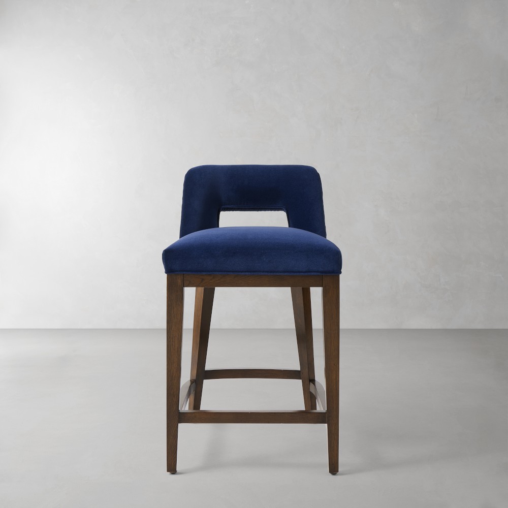 Saratoga Dining Curved Back Counter Stool, Standard, Performance Velvet, Lapis, Nutmeg