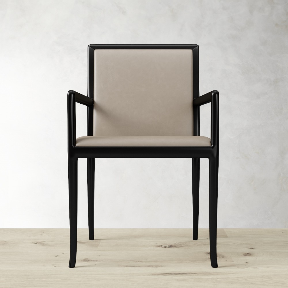 Roulan Dining Armchair, Milano Leather Grey, Ebony