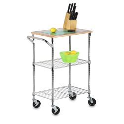 Rolling Kitchen Island with Wood Cutting Board