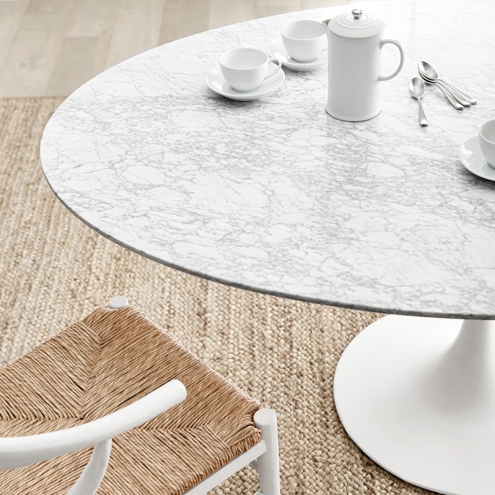 Tulip Oval Pedestal Dining Table 70" - Carrara Marble