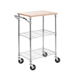 Chrome Rolling Kitchen Island with Wood Cutting Board