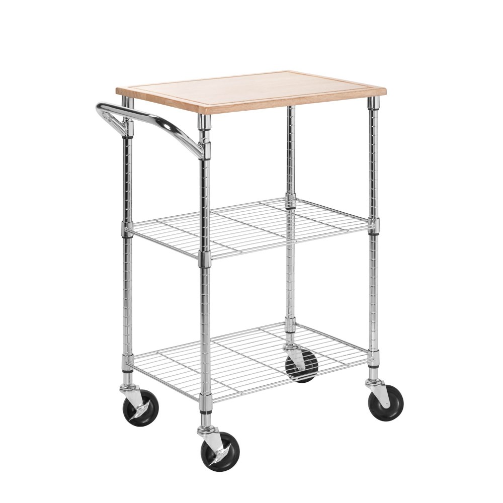 Chrome Rolling Kitchen Island with Wood Cutting Board