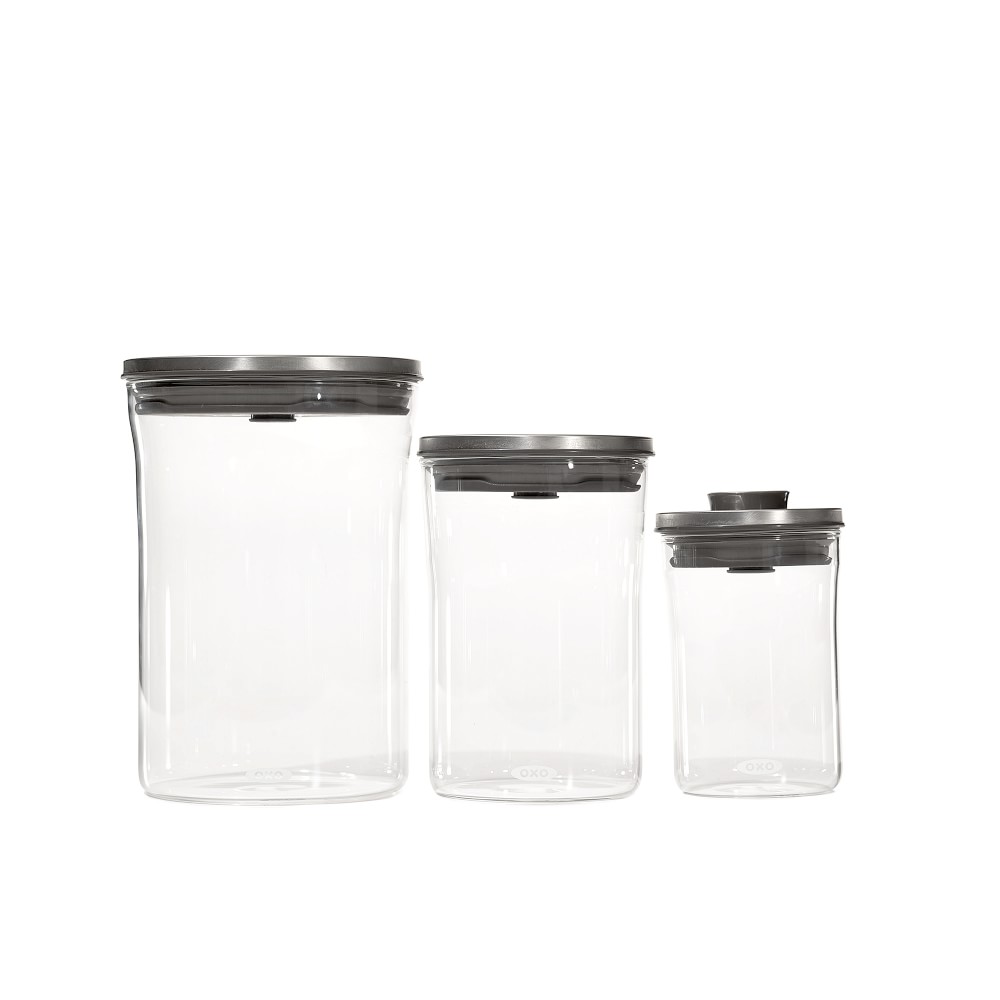 OXO POP Steel 3-Piece Canister Set, Steel & Graduated Glass