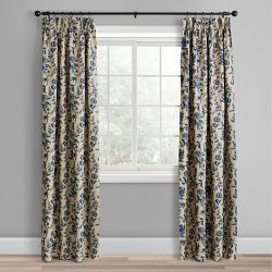 Liana Pinch Pleat Curtain, 50" W X 84" L, Blue And White