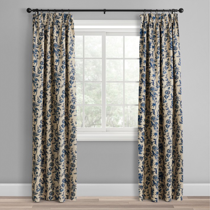 Liana Pinch Pleat Curtain, 50" W X 84" L, Blue And White