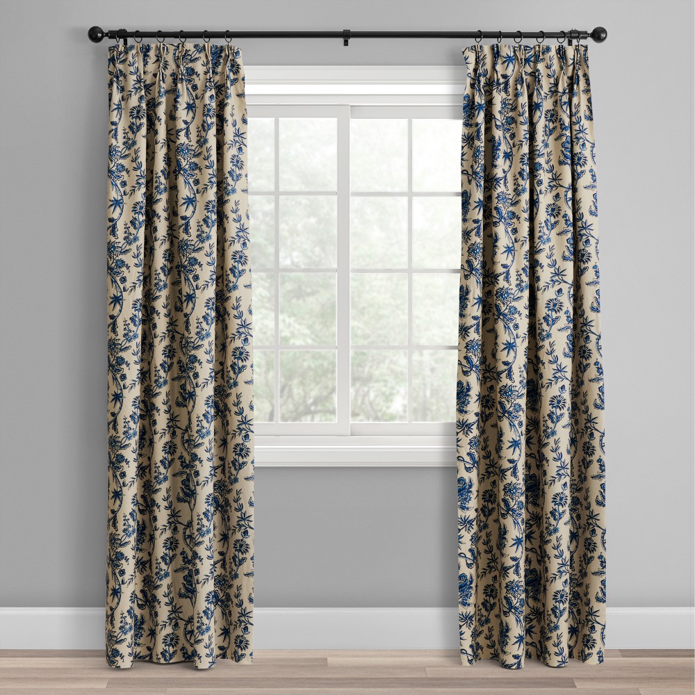 Liana Pinch Pleat Curtain, 50" W X 84" L, Blue And White