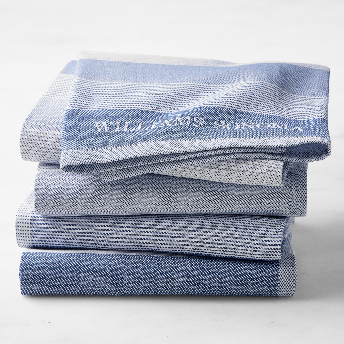 Blue Williams Sonoma Logo Stripe Towels, Set of 4