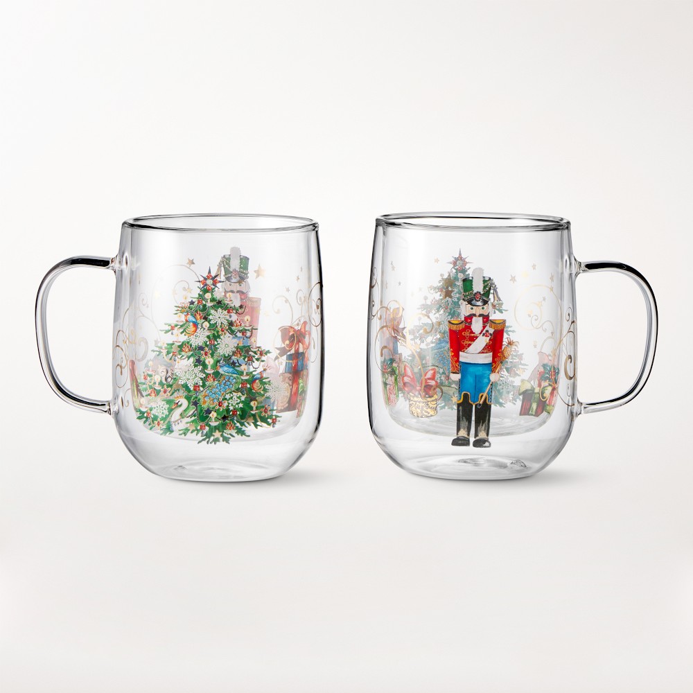 Double-Wall Nutcracker Coffee Mugs, Set of 2