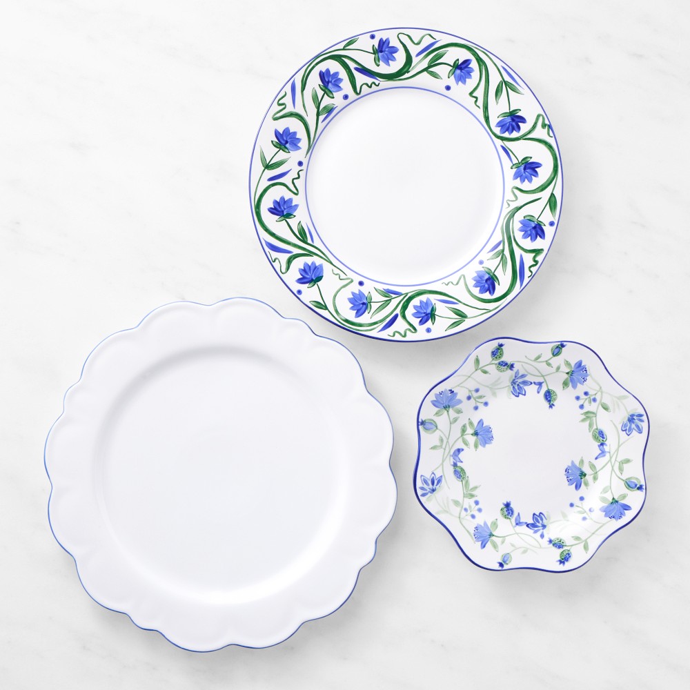 AERIN x Williams Sonoma Garden Bouquet 12-Piece Dinnerware Set, Blue
