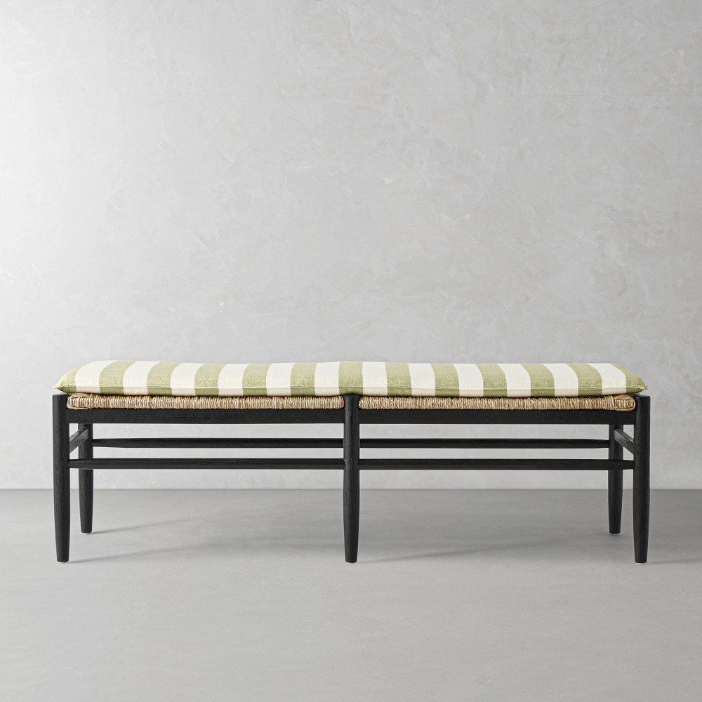 Baldwin 64" Bench, Standard Cushion, Basketweave, Cabana Stripe, Pistachio