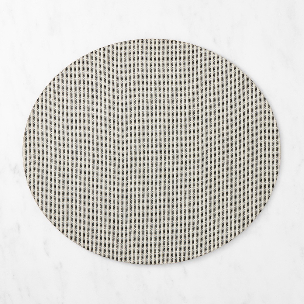 Italian Leather Coated Striped Placemat, Black
