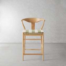 Baldwin Counter Stool Cushion, Standard, Perennials Performance Basketweave, Cabana Stripe, Pistachio