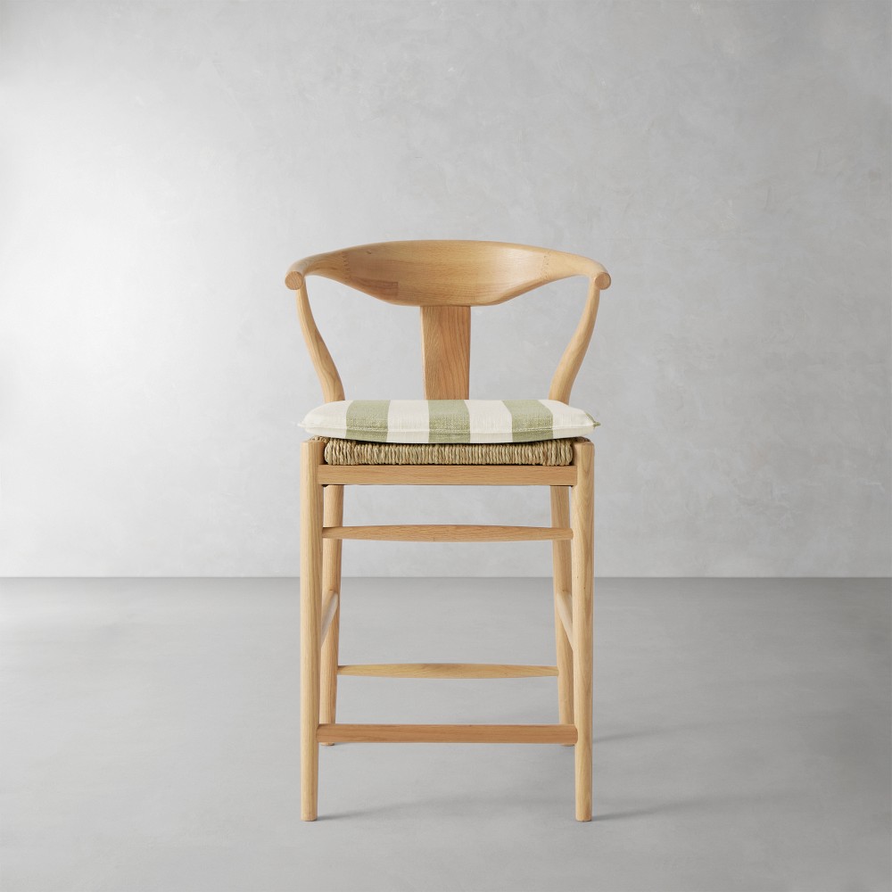 Baldwin Counter Stool Cushion, Standard, Perennials Performance Basketweave, Cabana Stripe, Pistachio