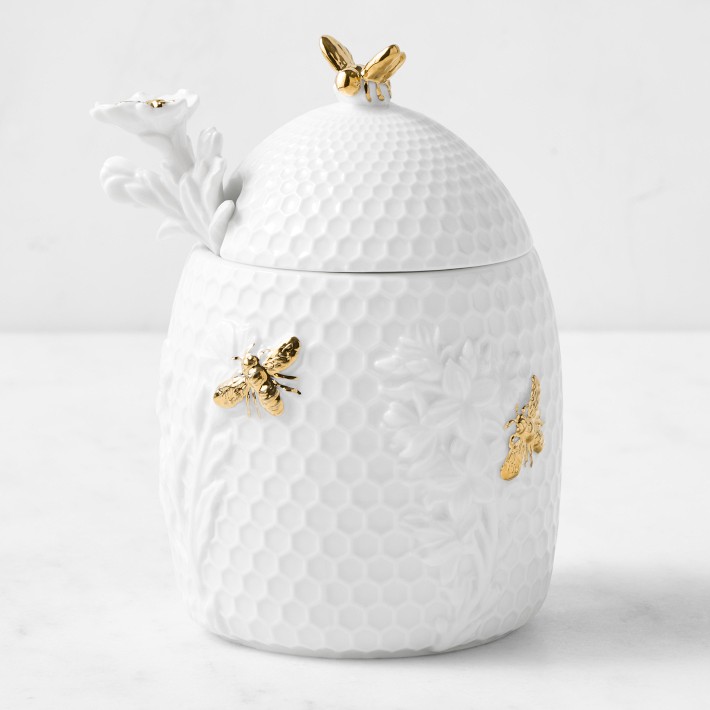 Williams Sonoma Honeycomb Porcelain Figural Honey Pot