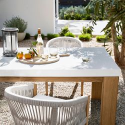 Larnaca Outdoor Teak Fiberstone Dining Table (96&quot;-108&quot;)