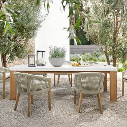 Larnaca Outdoor Teak Fiberstone Dining Table (96&quot;-108&quot;)