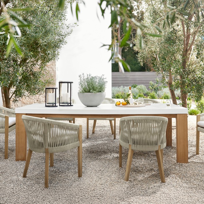Larnaca Outdoor Teak Fiberstone Dining Table (96&quot;-108&quot;)
