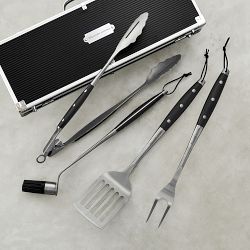 Williams Sonoma Black-Handled 4-Piece BBQ Tool Set with Storage Case