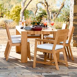 Larnaca Fiberstone Dining Table &amp; Teak Dining Chairs (96&quot;-108&quot;)