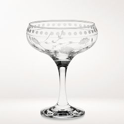 Vintage Etched Coupe Glasses, Set of 4, Clear