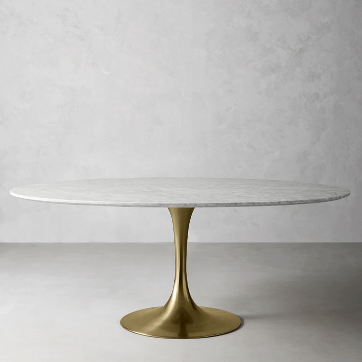 Tulip Oval Pedestal Dining Table 70" - Carrara Marble