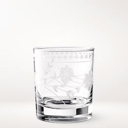 Vintage Etched Double Old-Fashioned Glasses, Set of 4