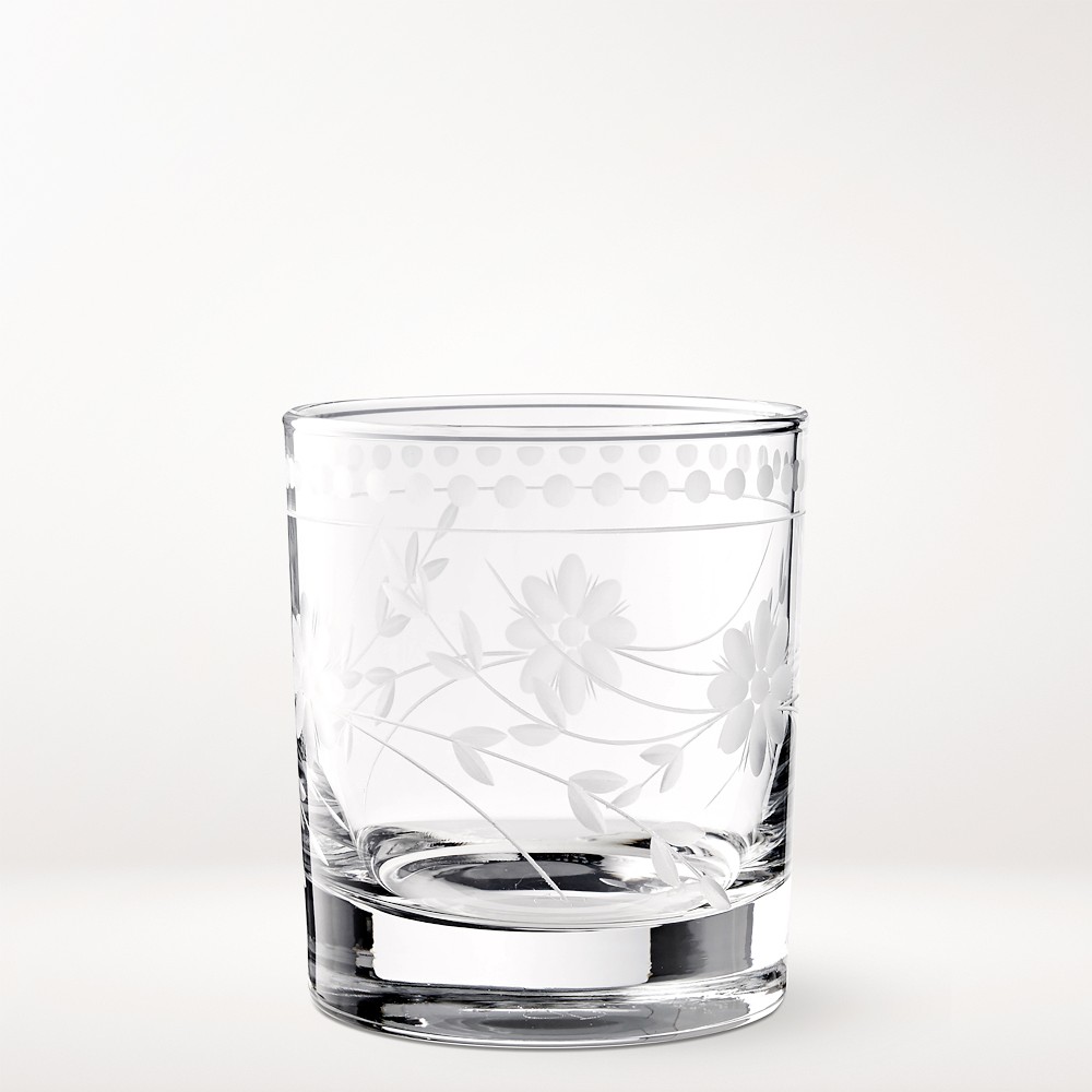 Vintage Etched Double Old-Fashioned Glasses, Set of 4